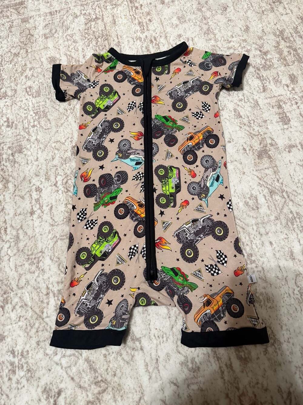Size 18-24m Monster Jam Monster Truck Short Zipper Romper
